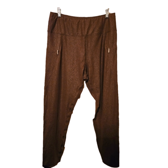 #200 TAHARI SPORT- Brown Printed Leggings,gold side zipper pockets,varies Sizes - Picture 2 of 8